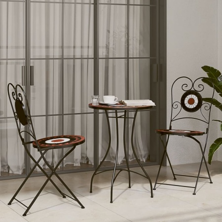 Set de bistro cu mozaic, cărămiziu și alb, fier și ceramică