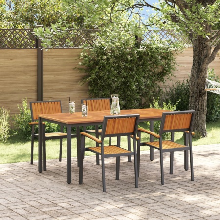 Set de dining pentru grădină din 5 piese din lemn solid de acacia și metal