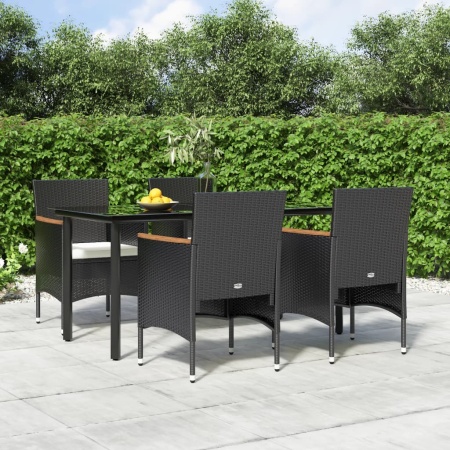 Set de masă pentru grădină, 5 piese, cu perne, negru