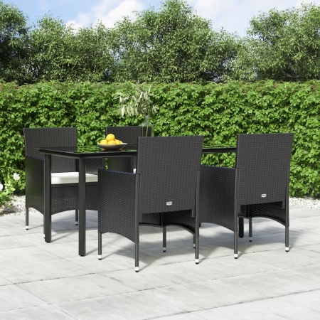 Set de masă pentru grădină, 5 piese, cu perne, negru