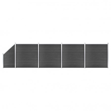 Set de panouri de gard, negru, 792x(105-186) cm, WPC - Img 1