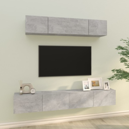 Set dulap TV, 4 piese, gri beton, lemn prelucrat
