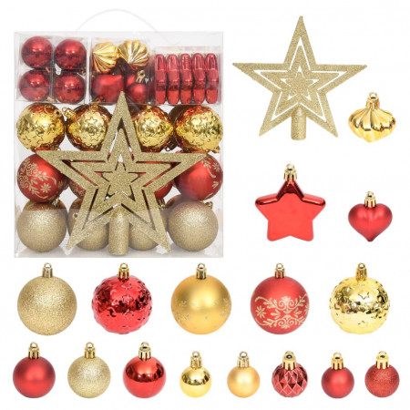 Set globuri de Crăciun, 70 piese, auriu și roșu - Img 1