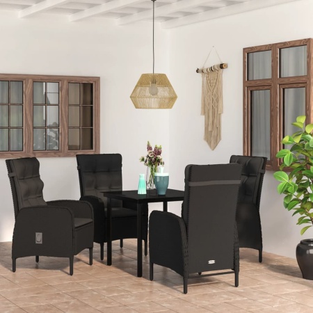 Set masă pentru grădină, 5 piese, cu perne, negru