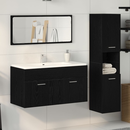 Set mobilă baie 3 piese din stejar negru, lemn ingineresc