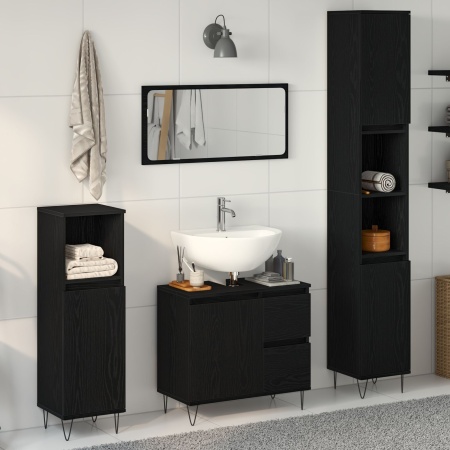 Set Mobilă Baie 3 Piese Stejar Negru Lemn Prelucrat