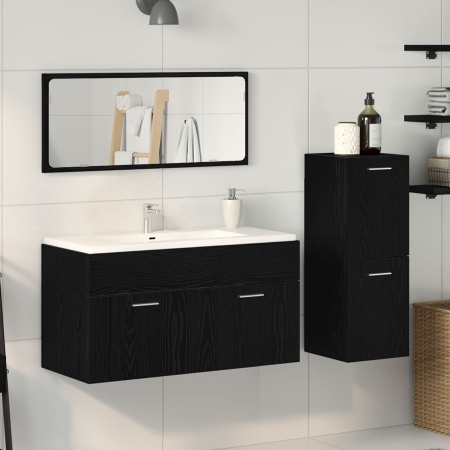 Set Mobilier Baie 3 Piese Negru Stejar Lemn Ingineresc