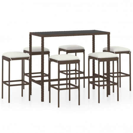 Set mobilier bar de grădină cu perne, 7 piese, maro, poliratan