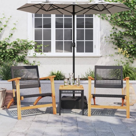 Set mobilier bistro, 3 piese, poliratan negru/lemn de acacia