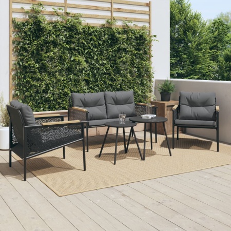 Set mobilier de balcon, 5 piese, cu perne, negru, oțel