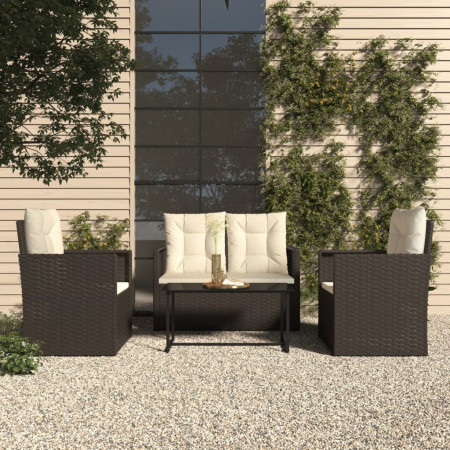 Set mobilier de exterior cu perne, 4 piese, negru, poliratan