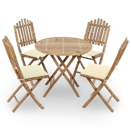 Set mobilier de exterior pliabil, cu perne, 5 piese, bambus