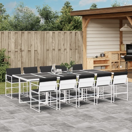 Set mobilier de grădină, 11 piese, cu perne, alb, textilenă