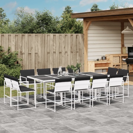 Set mobilier de grădină, 13 piese, cu perne, alb, textilenă