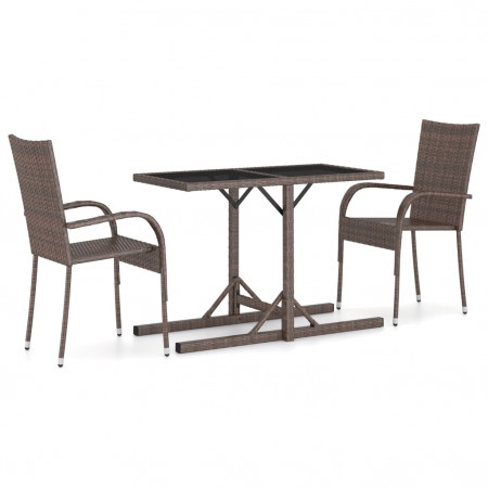 Set mobilier de grădină, 3 piese, maro