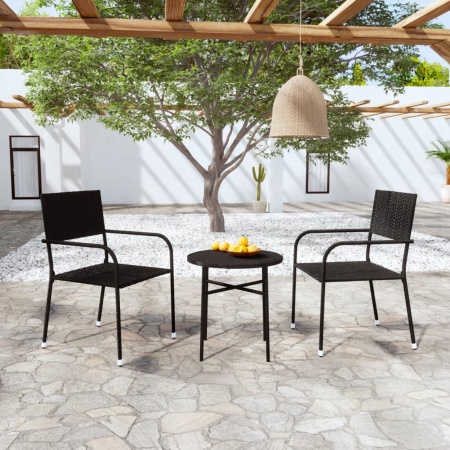 Set mobilier de grădină, 3 piese, negru, poliratan
