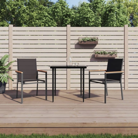 Set mobilier de grădină, 3 piese, negru, textilenă și oțel