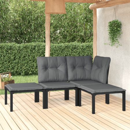 Set mobilier de grădină, 4 piese, negru și gri, poliratan