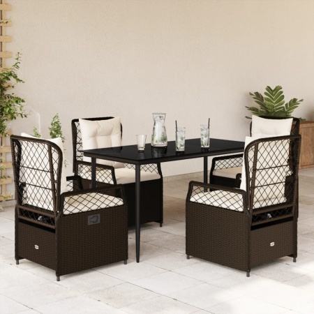 Set mobilier de grădină, 5 piese, cu perne, maro, poliratan - Img 1