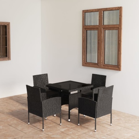 Set mobilier de grădină, 5 piese, negru, poliratan