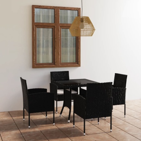 Set mobilier de grădină, 5 piese, negru, poliratan