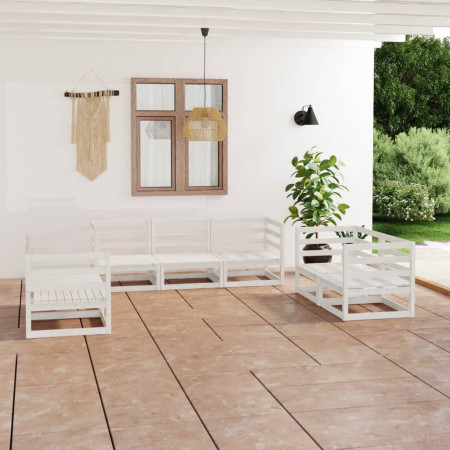 Set mobilier de grădină, 7 piese, alb, lemn masiv de pin