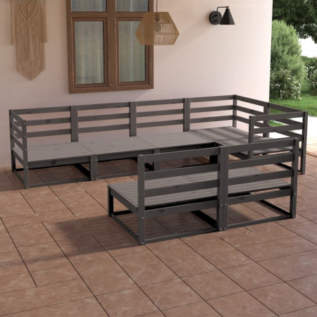 Set mobilier de grădină, 7 piese, gri, lemn masiv de pin