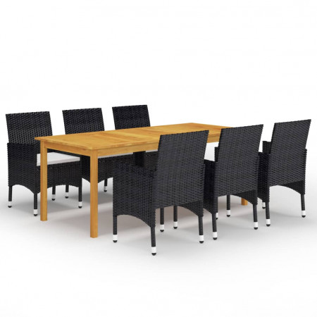 Set mobilier de grădină, 7 piese, negru