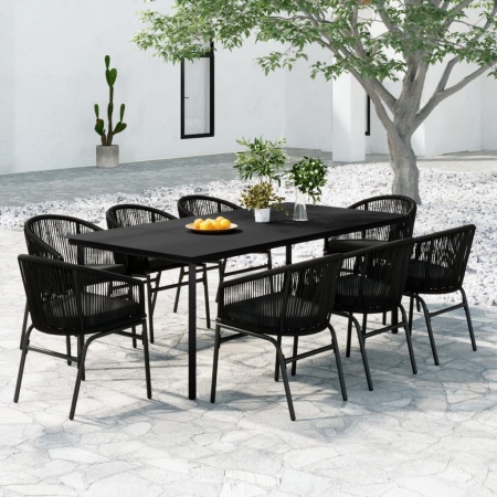Set mobilier de grădină, 9 piese, negru