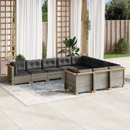 Set mobilier de grădină cu perne, 10 piese, gri, poliratan