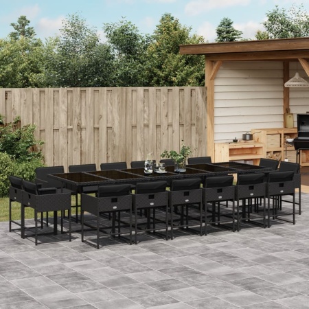 Set mobilier de grădină cu perne, 17 piese, negru, poliratan