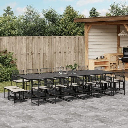 Set mobilier de grădină cu perne, 17 piese, negru, poliratan