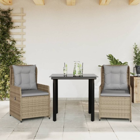 Set mobilier de grădină cu perne, 3 piese, bej, poliratan