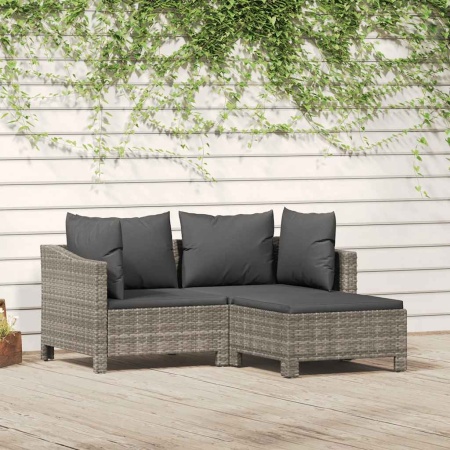 Set mobilier de grădină cu perne, 3 piese, gri, poliratan