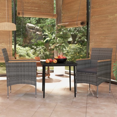 Set mobilier de grădină, cu perne, 3 piese, gri și negru