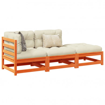 Set mobilier de grădină cu perne, 3 piese, lemn masiv de pin
