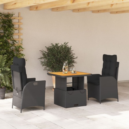 Set mobilier de grădină cu perne, 3 piese, negru, poliratan