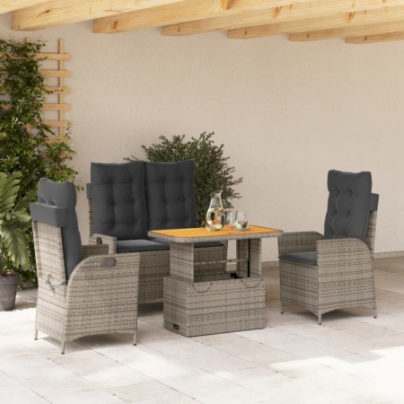 Set mobilier de grădină cu perne, 4 piese, gri, poliratan