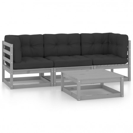Set mobilier de grădină cu perne, 4 piese, lemn masiv de pin