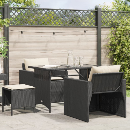 Set mobilier de grădină cu perne, 4 piese, negru, poliratan