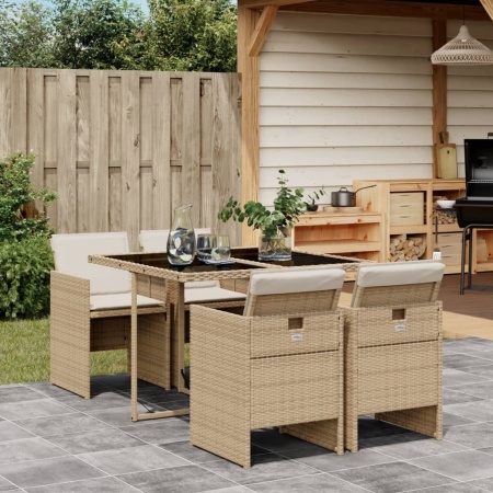 Set mobilier de grădină cu perne, 5 piese, bej, poliratan