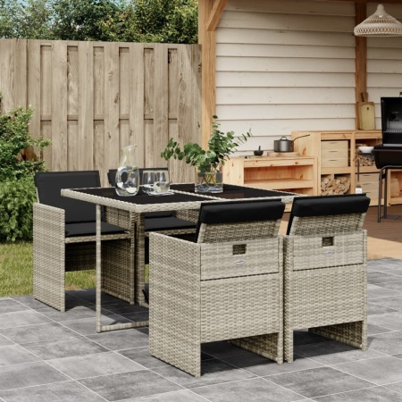 Set mobilier de grădină cu perne, 5 piese gri deschis poliratan