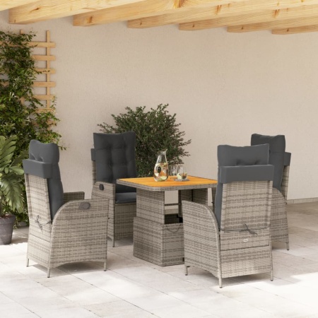 Set mobilier de grădină cu perne, 5 piese, gri, poliratan - Img 1