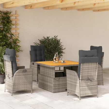 Set mobilier de grădină cu perne, 5 piese, gri, poliratan - Img 1