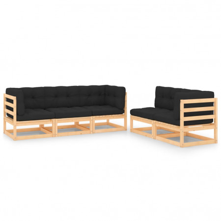 Set mobilier de grădină cu perne, 5 piese, lemn masiv de pin