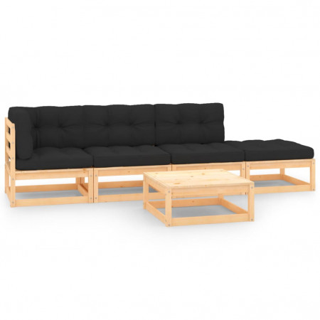 Set mobilier de grădină cu perne, 5 piese, lemn masiv de pin