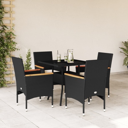 Set mobilier de grădină cu perne 5 piese negru poliratan&sticlă