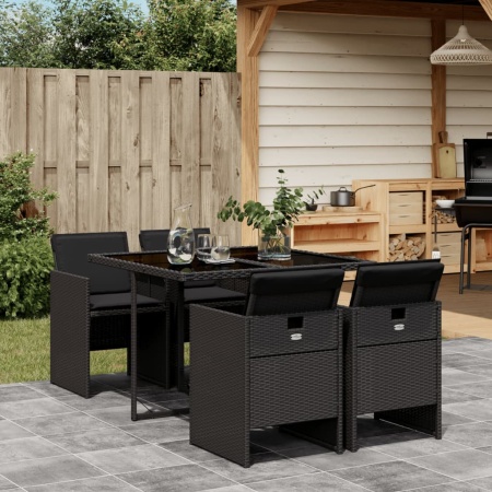 Set mobilier de grădină cu perne, 5 piese, negru, poliratan