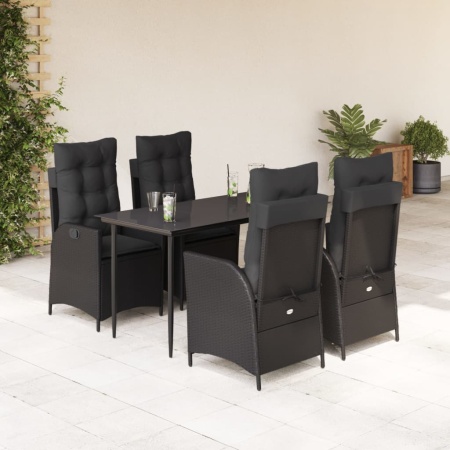 Set mobilier de grădină cu perne, 5 piese, negru, poliratan