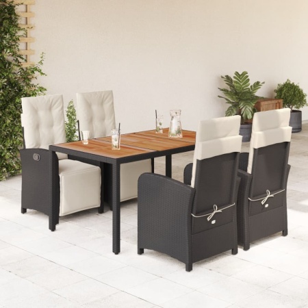 Set mobilier de grădină cu perne, 5 piese, negru, poliratan